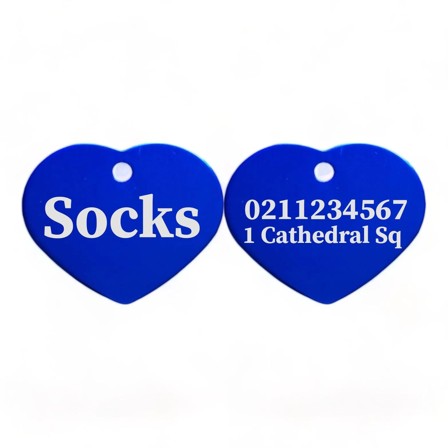 Name Front & 1 Number & Address Back | Heart Aluminum | Cat, Kitten & Dog ID Pet Tag