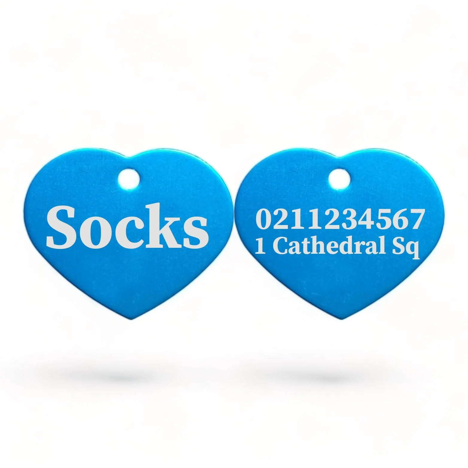 Name Front & 1 Number & Address Back | Heart Aluminum | Cat, Kitten & Dog ID Pet Tag