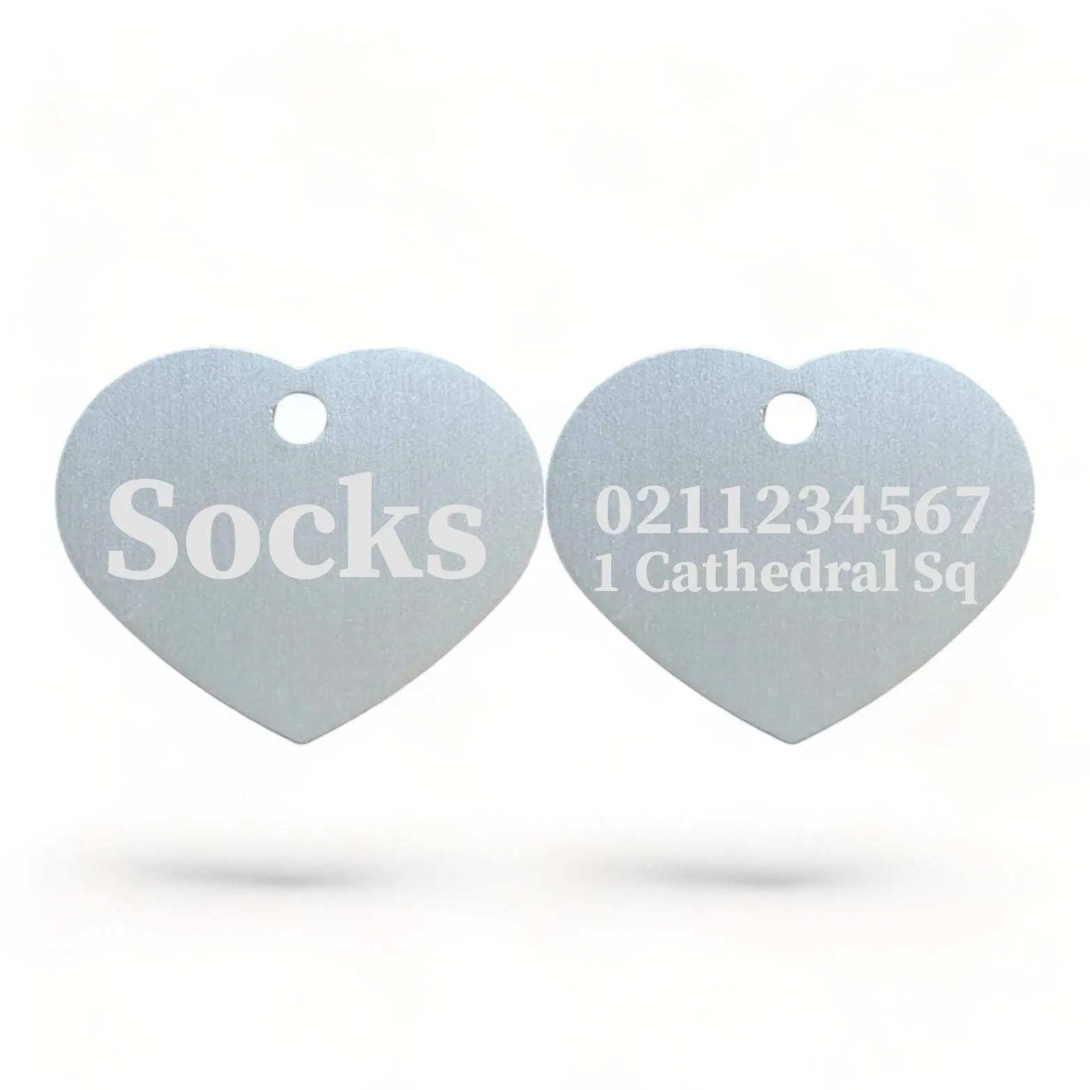 Name Front & 1 Number & Address Back | Heart Aluminum | Cat, Kitten & Dog ID Pet Tag
