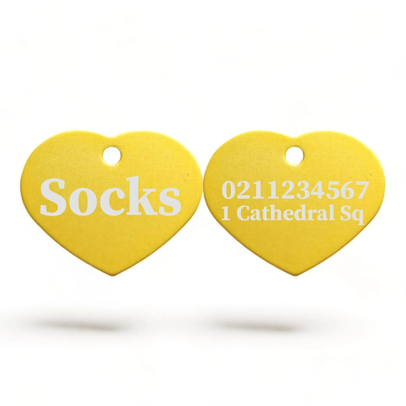 Name Front & 1 Number & Address Back | Heart Aluminum | Cat, Kitten & Dog ID Pet Tag