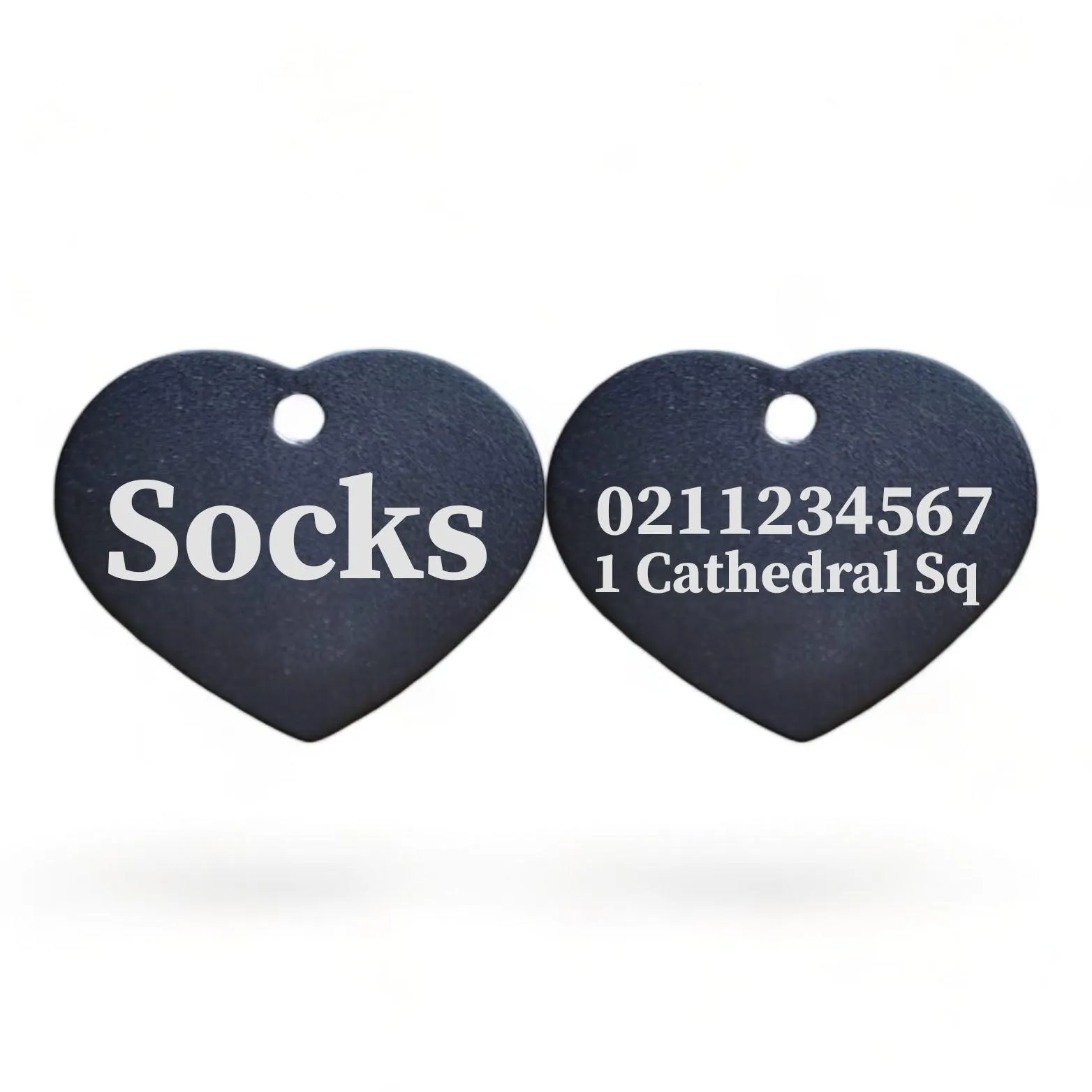 Name Front & 1 Number & Address Back | Heart Aluminum | Cat, Kitten & Dog ID Pet Tag