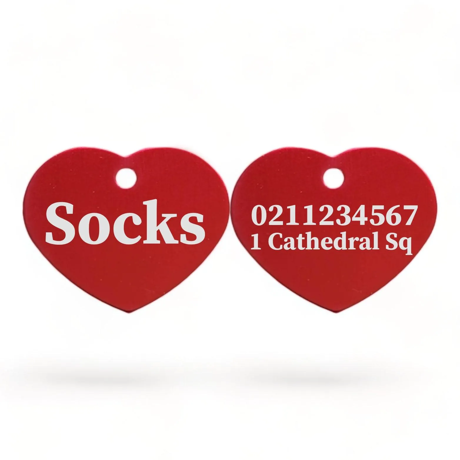 Name Front & 1 Number & Address Back | Heart Aluminum | Cat, Kitten & Dog ID Pet Tag
