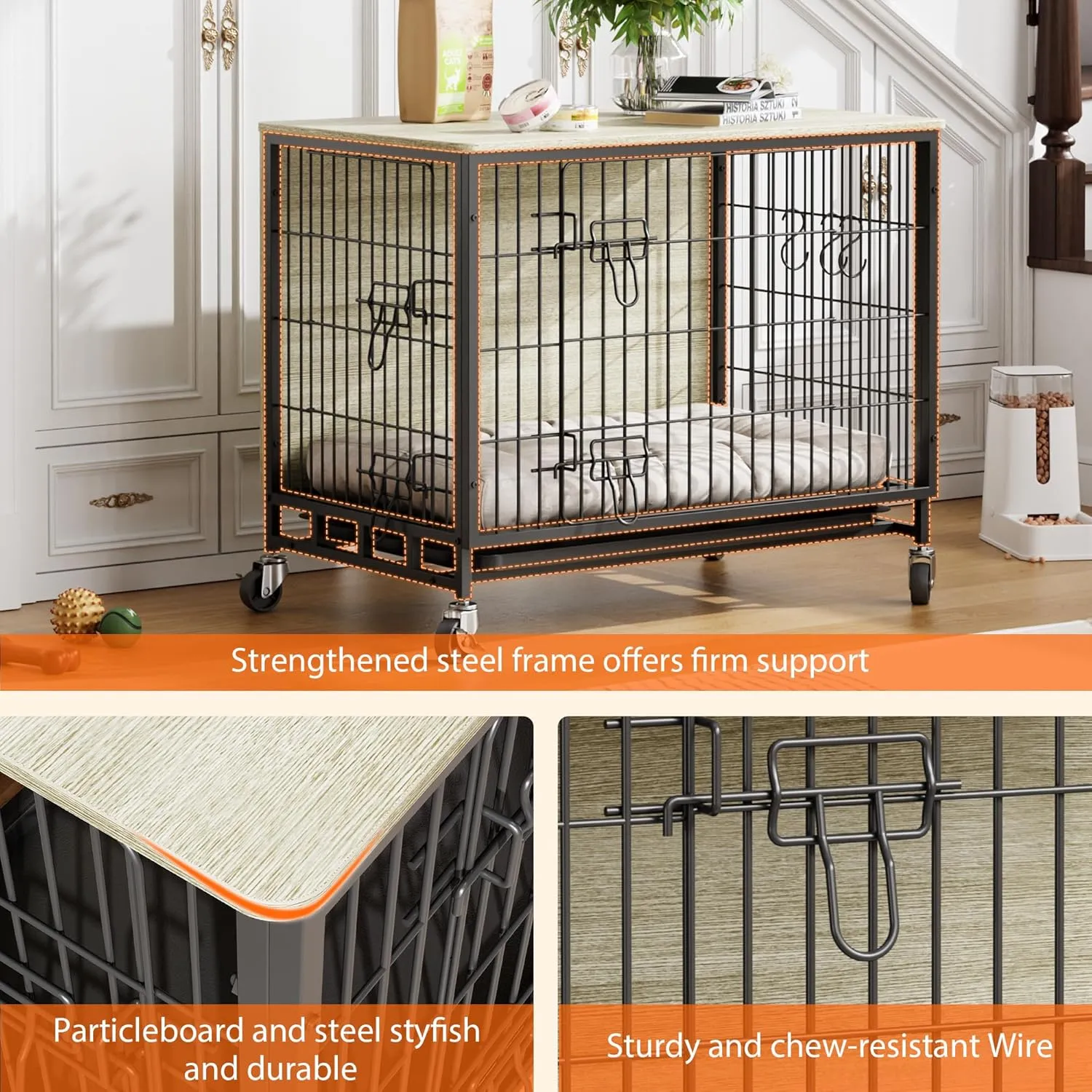 New Dog Crate Furniture, Compact 27.2" Small Dog Dual-Entry Kennel Meets End Table, Easy-Clean, Chew-Proof, Easy Mobility for Cozy Spaces, Rustic Gray