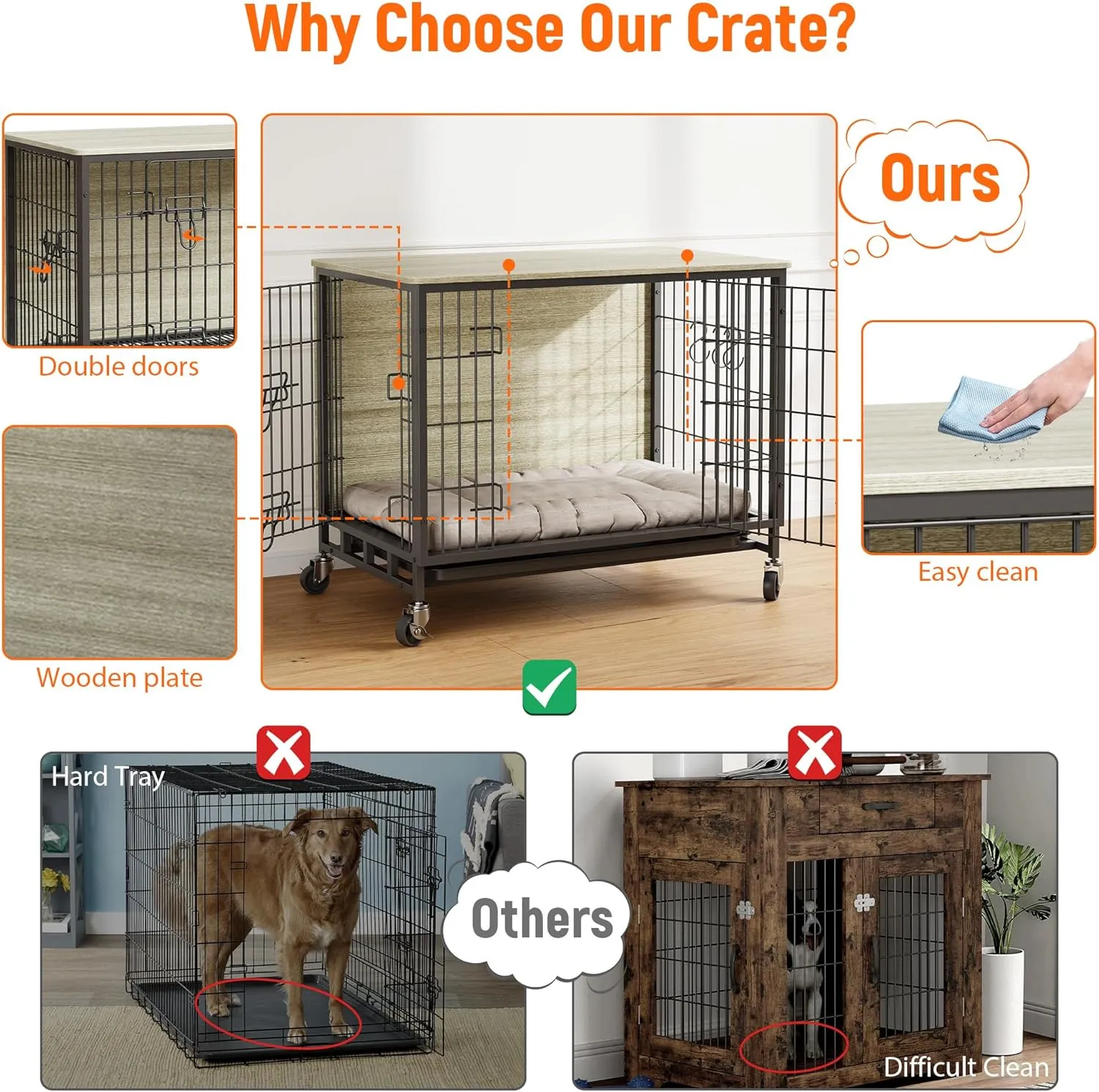 New Dog Crate Furniture, Compact 27.2" Small Dog Dual-Entry Kennel Meets End Table, Easy-Clean, Chew-Proof, Easy Mobility for Cozy Spaces, Rustic Gray