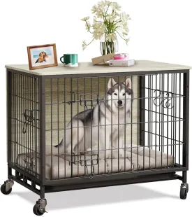 New Dog Crate Furniture, Compact 27.2" Small Dog Dual-Entry Kennel Meets End Table, Easy-Clean, Chew-Proof, Easy Mobility for Cozy Spaces, Rustic Gray