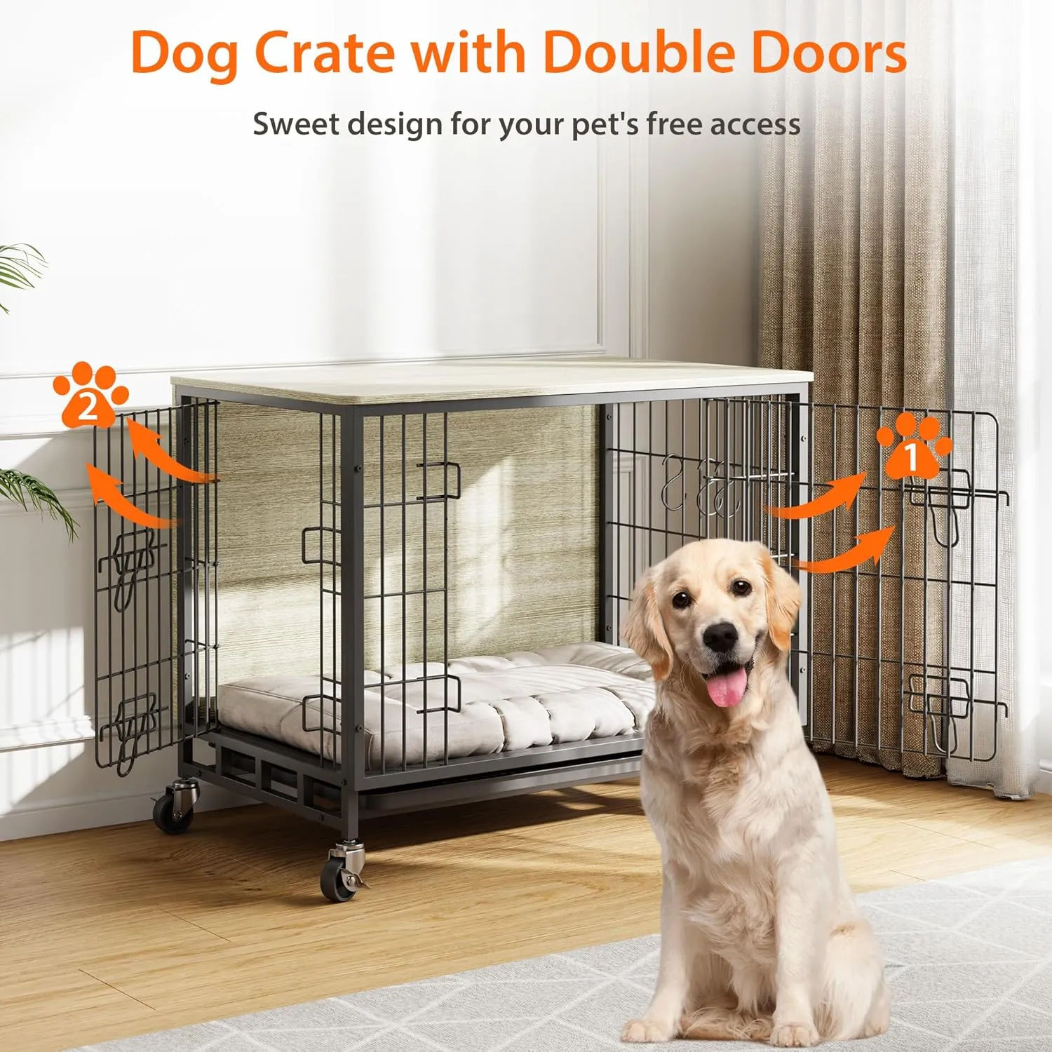 New Dog Crate Furniture, Compact 27.2" Small Dog Dual-Entry Kennel Meets End Table, Easy-Clean, Chew-Proof, Easy Mobility for Cozy Spaces, Rustic Gray