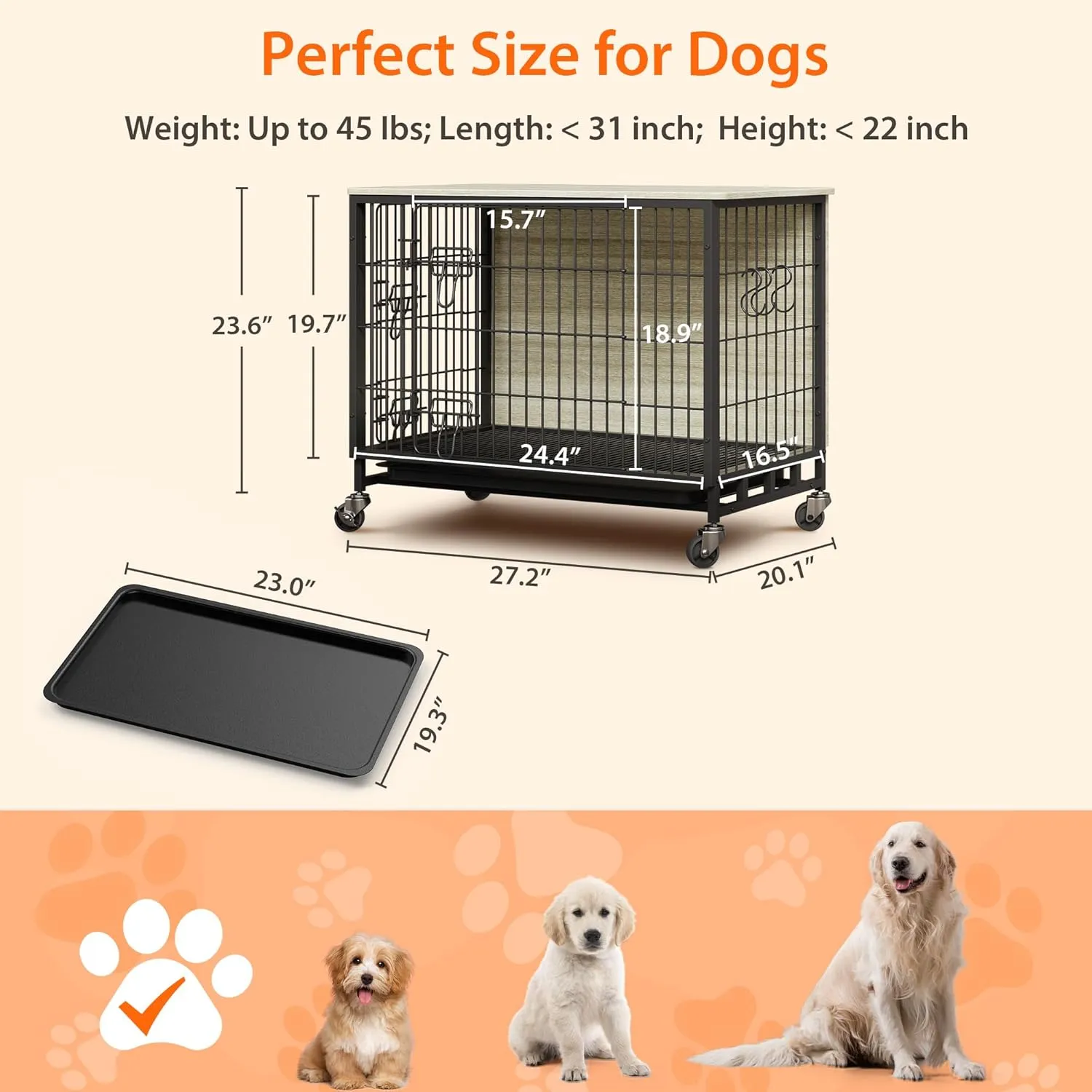 New Dog Crate Furniture, Compact 27.2" Small Dog Dual-Entry Kennel Meets End Table, Easy-Clean, Chew-Proof, Easy Mobility for Cozy Spaces, Rustic Gray