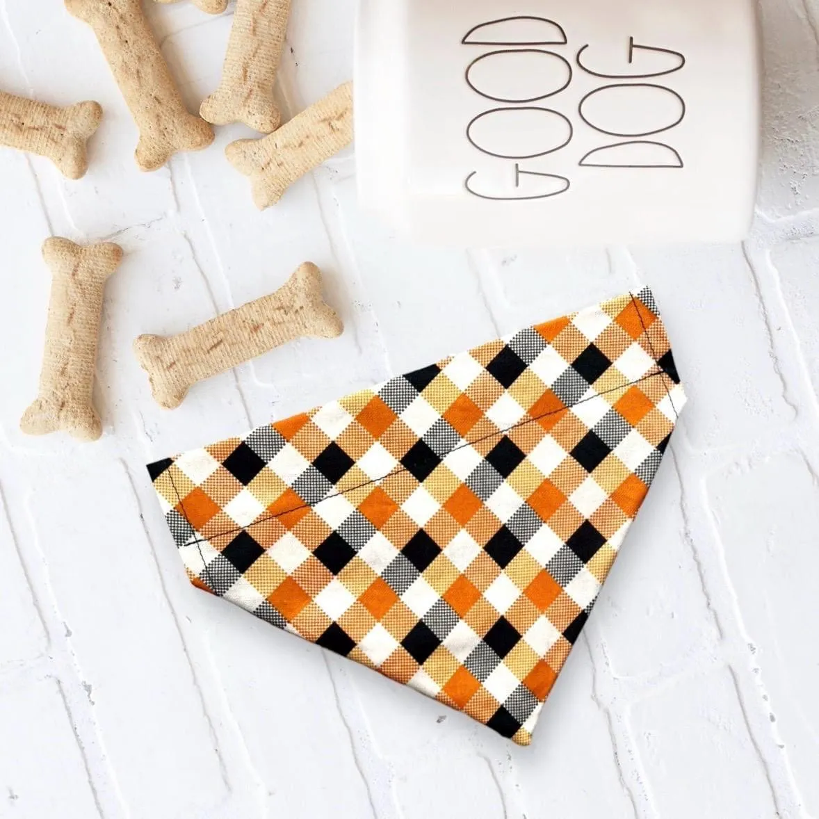 Orange Plaid Halloween Dog Bandana or Cat Bandana