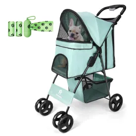 Pet Dog Stroller, Puppy Stroller, Dog Cat Jogger Stroller with 4 Fast Wheels Folding Lightweight Travel Stroller for Medium Small Dogs Cats (Blue-Green)