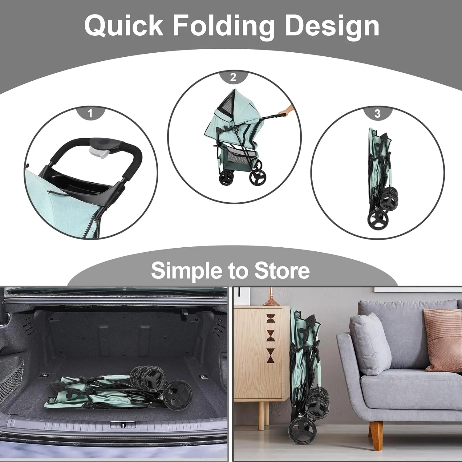 Pet Dog Stroller, Puppy Stroller, Dog Cat Jogger Stroller with 4 Fast Wheels Folding Lightweight Travel Stroller for Medium Small Dogs Cats (Blue-Green)