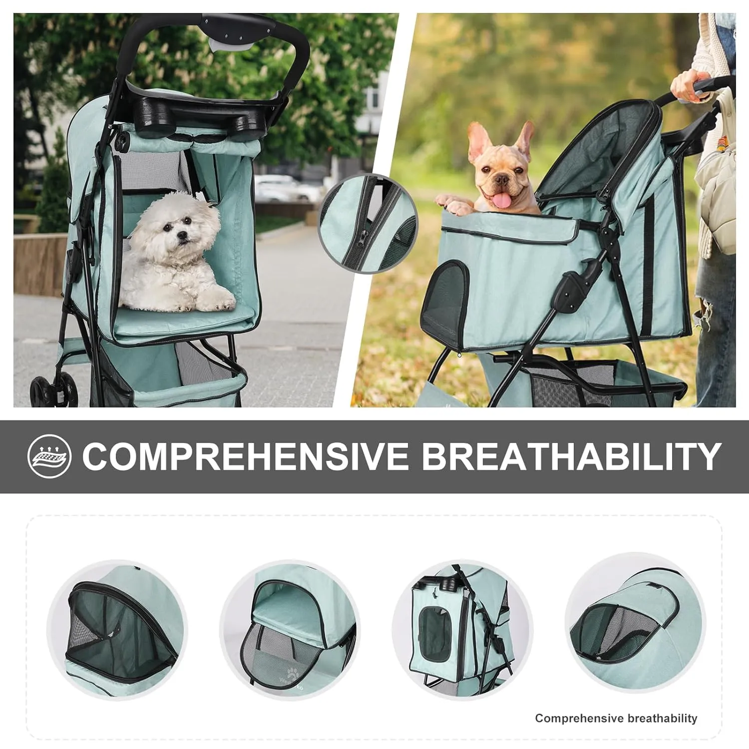 Pet Dog Stroller, Puppy Stroller, Dog Cat Jogger Stroller with 4 Fast Wheels Folding Lightweight Travel Stroller for Medium Small Dogs Cats (Blue-Green)