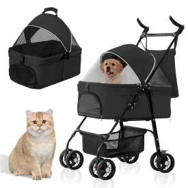 Pet Stroller for Dogs Cats4 Wheels Pet Stroller Foldable Carrier Strolling Cart Travel Jogger Pet Stroller with Removable Liner Storage Basket for Small/Medium Pets(Black)