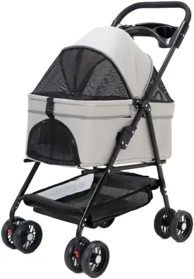Pet Stroller with Detachable Cabin Bag,4 Wheels pet pram cart for Dogs and Cats,Foldable pet Trolley,Swivel Front Wheel,Rear Wheel with Foot Brakes,Front and Back openable Canopy