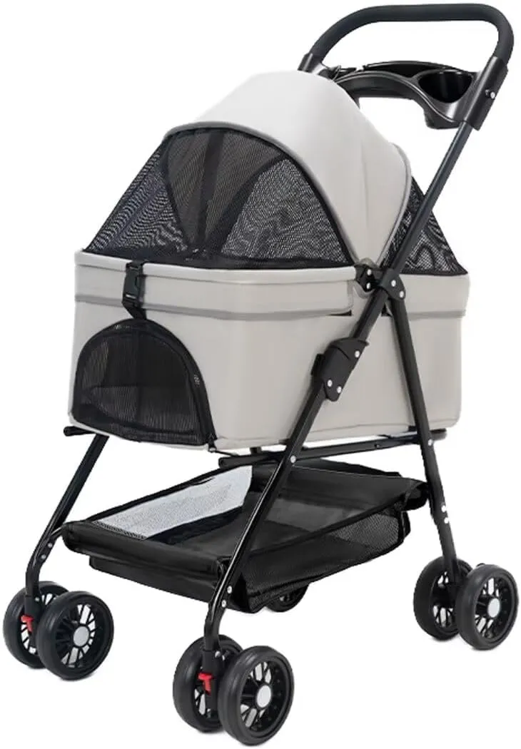 Pet Stroller with Detachable Cabin Bag,4 Wheels pet pram cart for Dogs and Cats,Foldable pet Trolley,Swivel Front Wheel,Rear Wheel with Foot Brakes,Front and Back openable Canopy