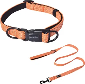 Petmolico Reflective Dog Collar and Leash Set, Neoprene Padded Daily Walking Dog Collar with Double D Ring for Dog Leash and ID Tags, Orange S