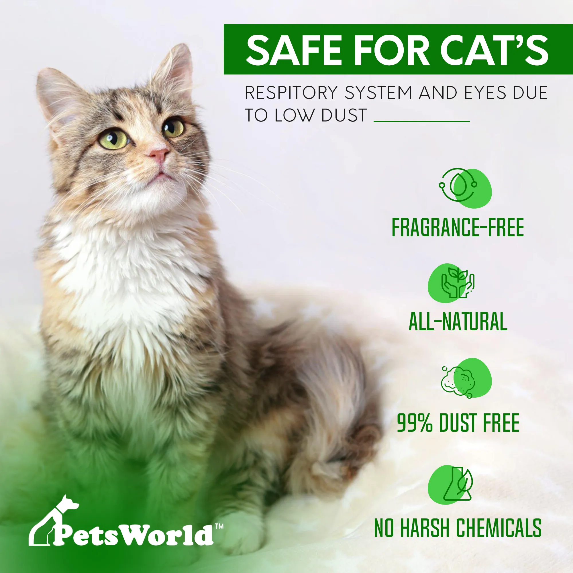 PetsWorld Natural Pine Cat Litter: Non-clumping, low dust, odor control, suitable for sifting boxes