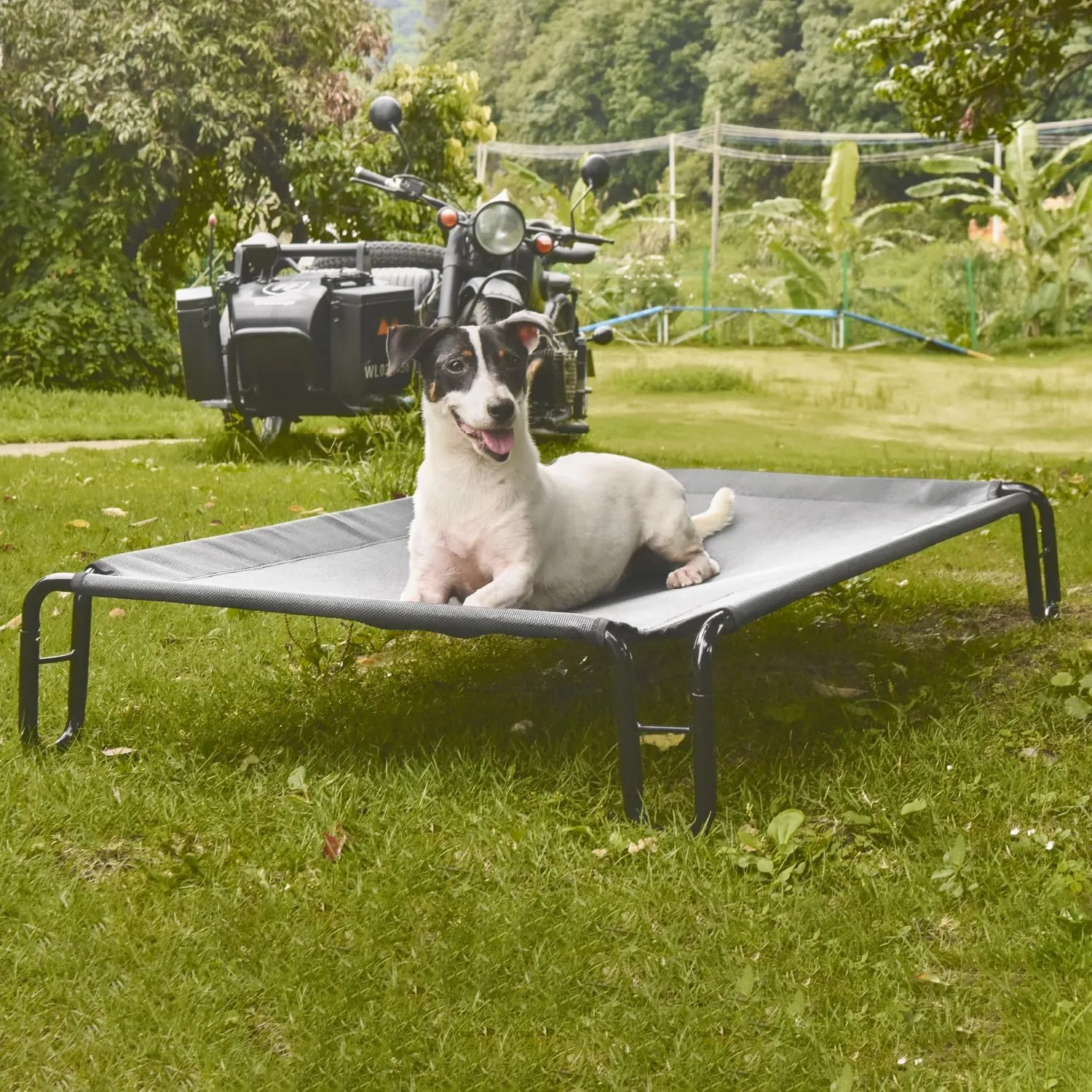 Pettycare Elevated Outdoor Dog Bed - Waterproof Cot for Small Dogs, Easy to Assemble, Cooling With Teslin Mesh, Durable, Non-Slip, Up to 35 lbs, Grey