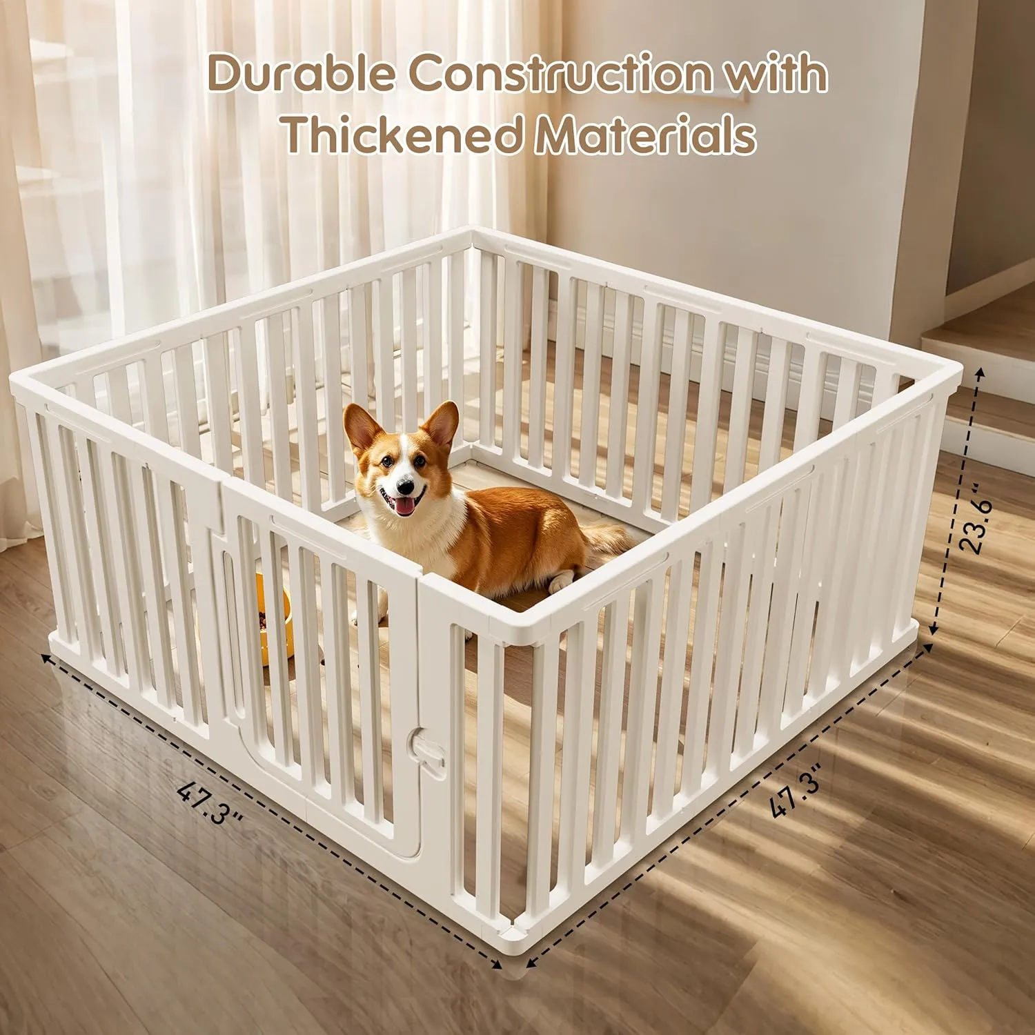 Plastic Dog Playpen for Indoor Outdoor, 11-Panel Portable Pet Fence, Puppy Playpen with Secure Locking Door Keep Pets Secure, Easy Assemble and Fold