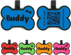 QR Code Dog Tag Dog Tags Engraved for Pets Personalized Silent Silicone Dog Name Tag with Any Name for Puppy Kitty Pet Online Profile Send Pet Location Alert Email When Scanning(Blue Bone)