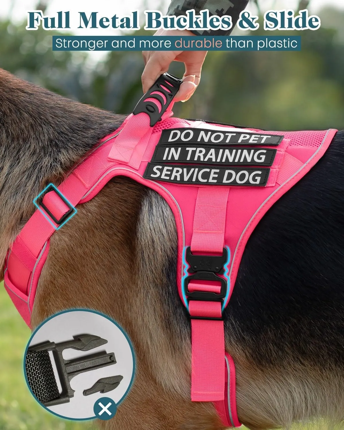 Reflective Pink Service Dog in Training Vest Harness Leash Set for Extra Large Dogs, Adjustable Heavy Duty Padded Dog Harness, with Front Clip and Metal Buckles Do Not Pet for Training, Hiking