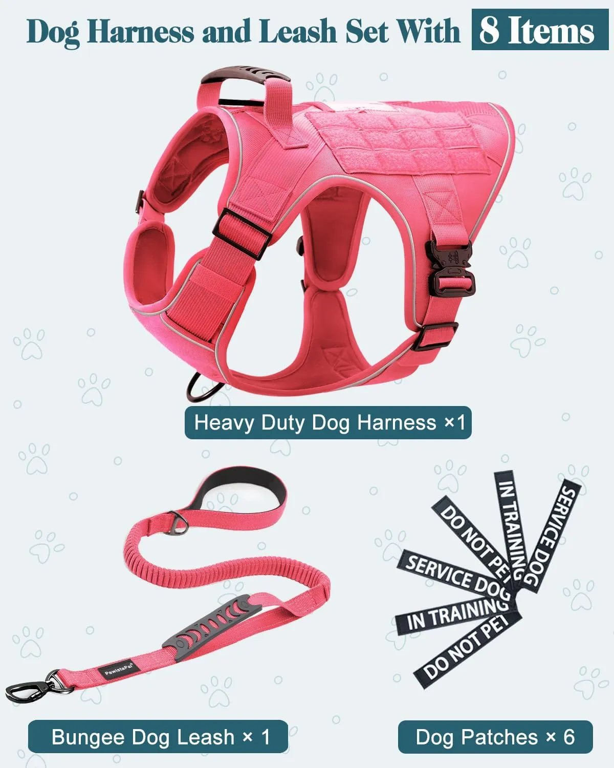Reflective Pink Service Dog in Training Vest Harness Leash Set for Extra Large Dogs, Adjustable Heavy Duty Padded Dog Harness, with Front Clip and Metal Buckles Do Not Pet for Training, Hiking
