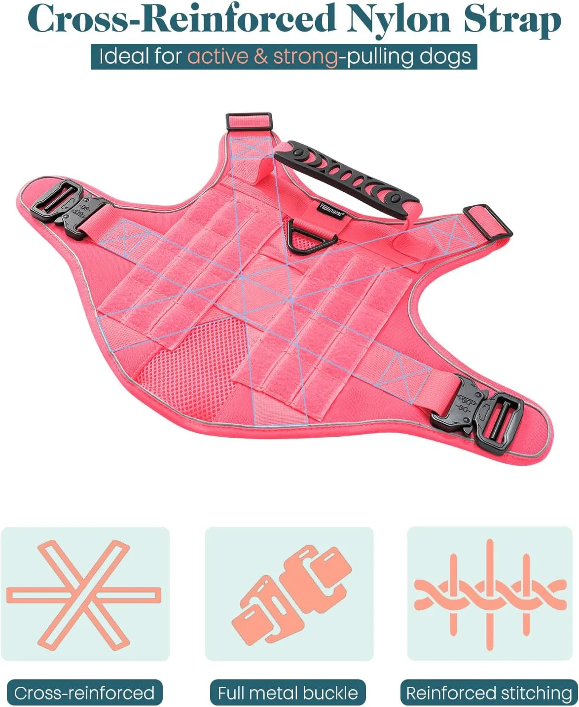 Reflective Pink Service Dog in Training Vest Harness Leash Set for Extra Large Dogs, Adjustable Heavy Duty Padded Dog Harness, with Front Clip and Metal Buckles Do Not Pet for Training, Hiking