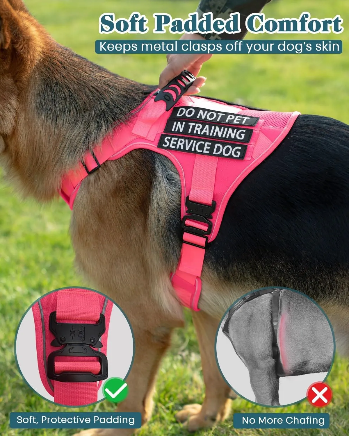 Reflective Pink Service Dog in Training Vest Harness Leash Set for Extra Large Dogs, Adjustable Heavy Duty Padded Dog Harness, with Front Clip and Metal Buckles Do Not Pet for Training, Hiking