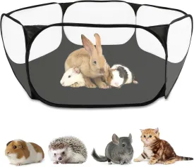 Rypet Guinea Pig Playpen - Breathable & Transparent Pet Playpen Pop Open Outdoor/Indoor Exercise Fence, Portable Yard Fence for Guinea Pig, Rabbits, Hamster, Chinchillas and HedgehogsBlack