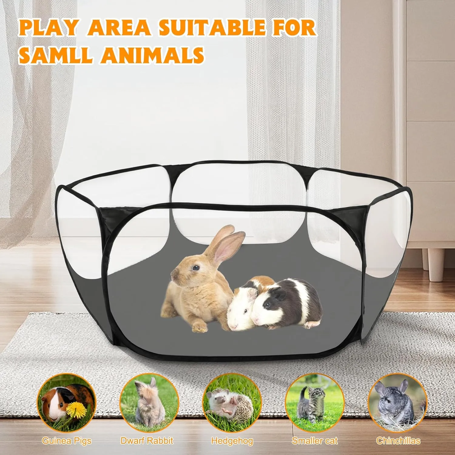 Rypet Guinea Pig Playpen - Breathable & Transparent Pet Playpen Pop Open Outdoor/Indoor Exercise Fence, Portable Yard Fence for Guinea Pig, Rabbits, Hamster, Chinchillas and HedgehogsBlack