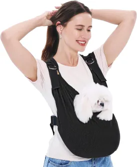 Supet Dog Carrier Sling for Small Dogs, Anti-Anxiety Cat Sling Carrier Chest, Hands-Free Front Facing Puppy Sling, Adjustable Soft Cotton Swaddle Wrap, Reducing Back Neck Pain(Regular, Black)