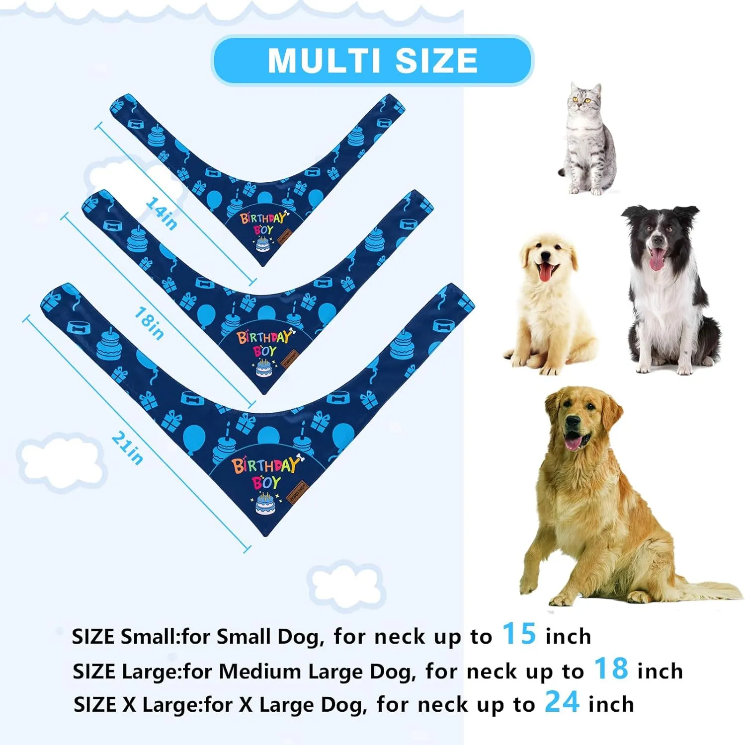 TCBOYING Dog Birthday Party Supplies, Multi Size Offered, Dog Birthday Bandana Banner Boy Hat Bow Tie with Numbers for Small Medium Large X-Large Dogs Pets (Blue, X-Large)