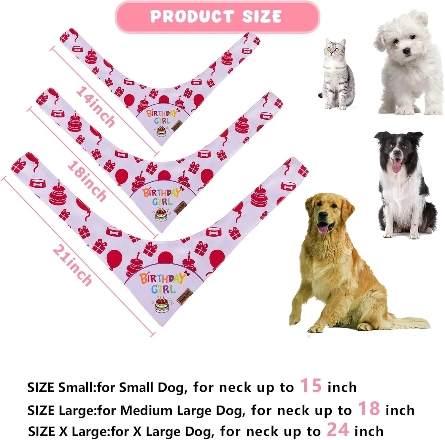 TCBOYING Dog Birthday Party Supplies, Multi Size Offered, Dog Birthday Bandana Banner Girl Hat Bow Tie with Numbers for Small Medium Large X-Large Dogs Pets (Pink, X-Large)