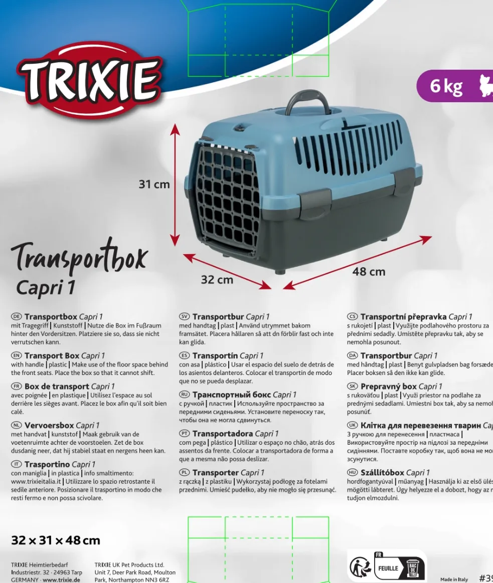 Trixie | Small Pet, Puppy & Kitten Transport Box | XS Capri 1 - Light Grey & Lilac