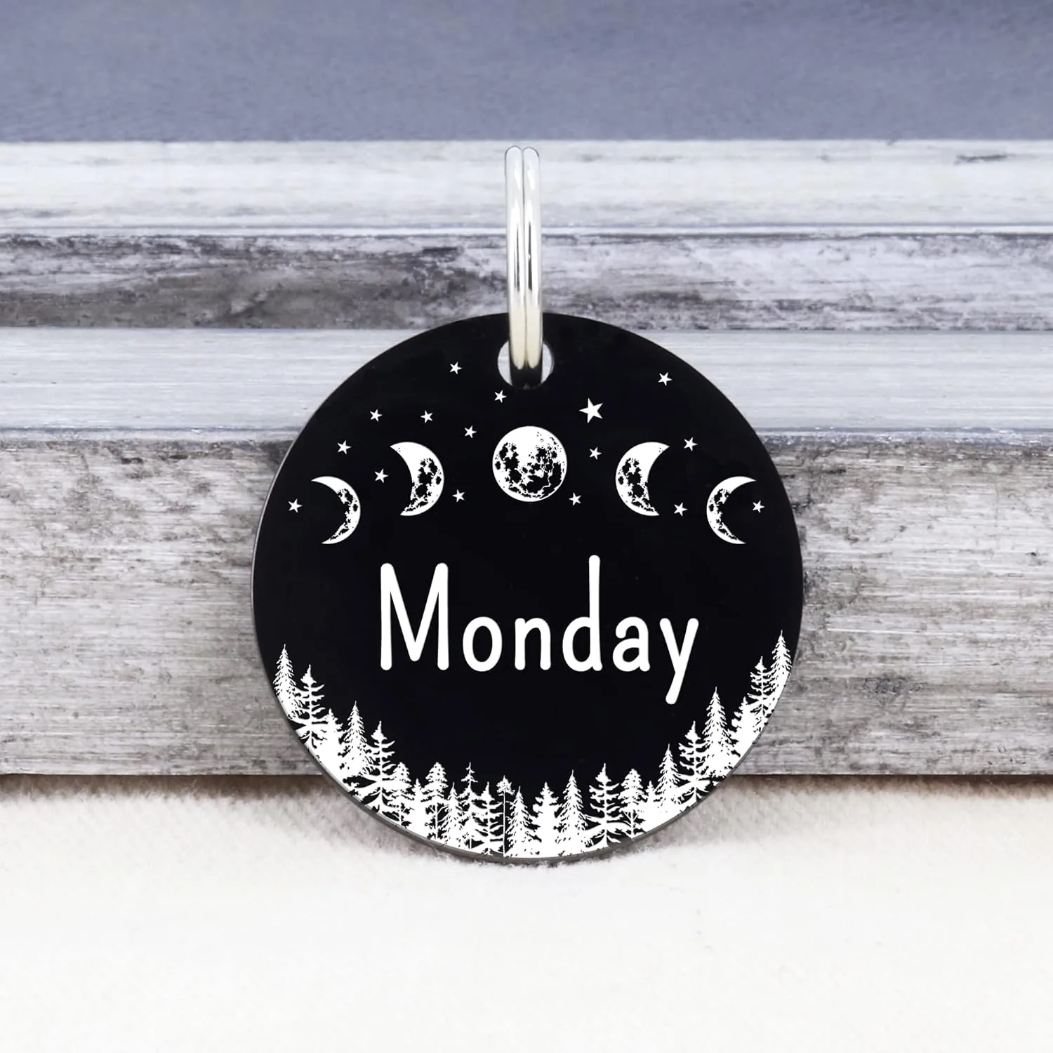 UltraJoys Stainless Steel Round ID Tags w/ Lunar Phases Design - Dog, Cat Tags, Personalized Front & Back Engraving