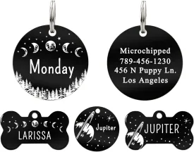 UltraJoys Stainless Steel Round ID Tags w/ Lunar Phases Design - Dog, Cat Tags, Personalized Front & Back Engraving