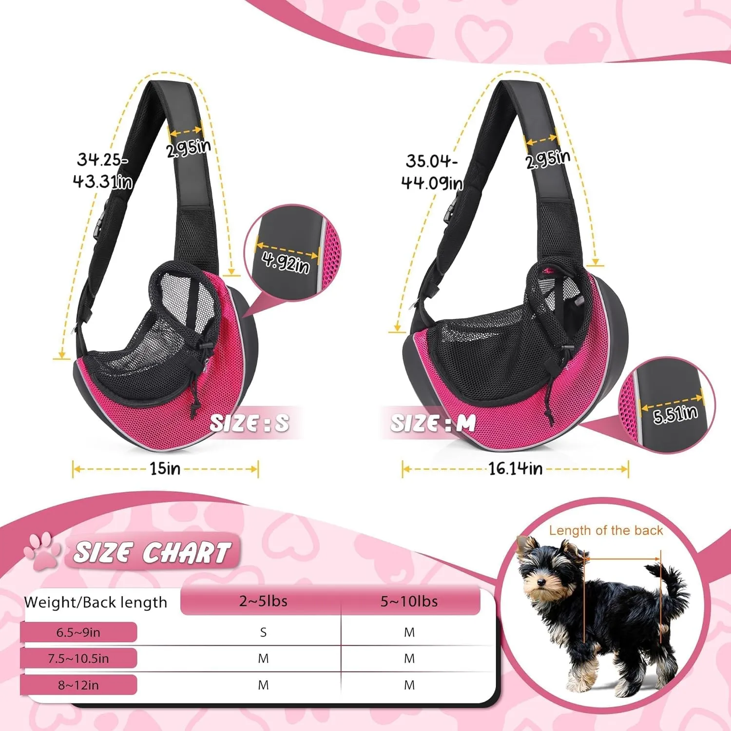 Upgrade Dog Sling Carrier (S,Pink) for Small Dogs/Cats Up to 10LB, Detachable Hard Bottom & Breathable Mesh, Large Storage Pocket, Adjustable Strap - Hands-Free Pet Carrier for Women Travel, Walking