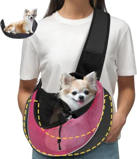 Upgrade Dog Sling Carrier (S,Pink) for Small Dogs/Cats Up to 10LB, Detachable Hard Bottom & Breathable Mesh, Large Storage Pocket, Adjustable Strap - Hands-Free Pet Carrier for Women Travel, Walking