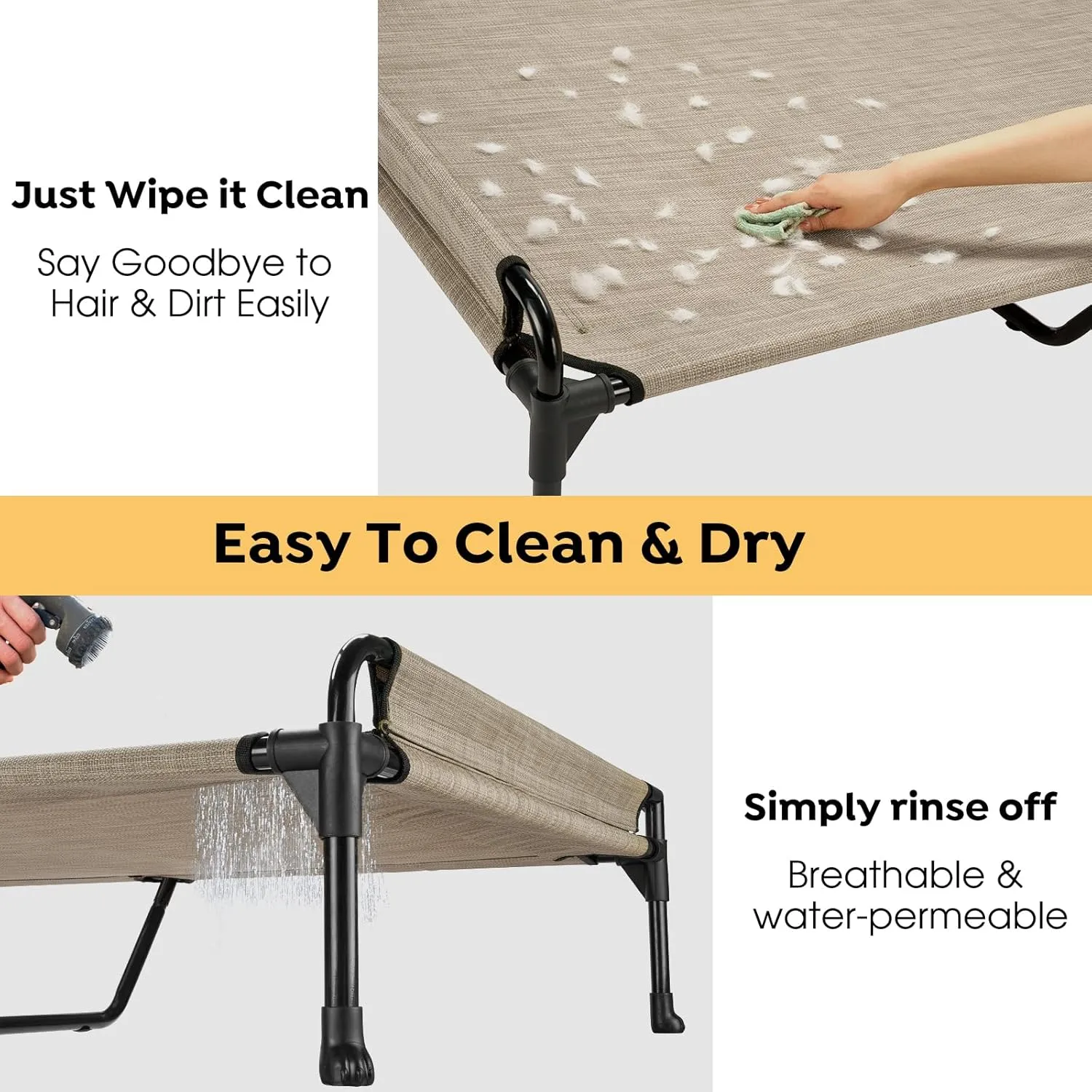 Veehoo Elevated Raised Dog Bed-Cooling Outdoor Dogs Cots Bed for Large Sized Dogs Three-Sided Fence Raised Pet Cot with Durable & Breathable Mesh & No-Slip Feet Dog Hammock Bed-35"x 22" Beige Coffee