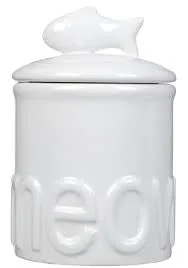 White Ceramic Cat Bowls & Treat Jars Collection