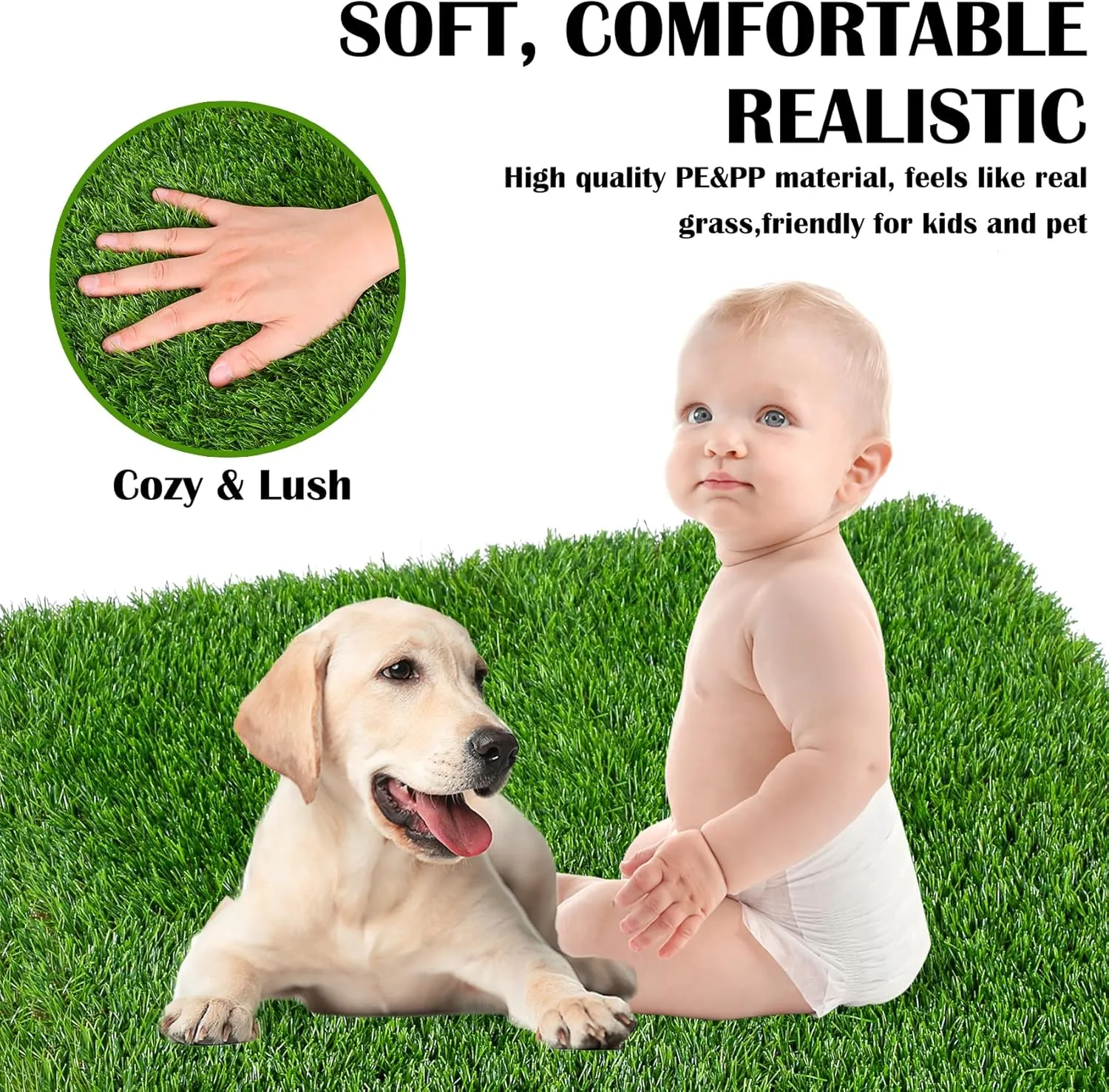 XLX TURF Interlocking Fake Grass Tiles for Dogs Potty Training- 12" x 12" Pet Artificial Grass Squares with Drainage, 6 Pack