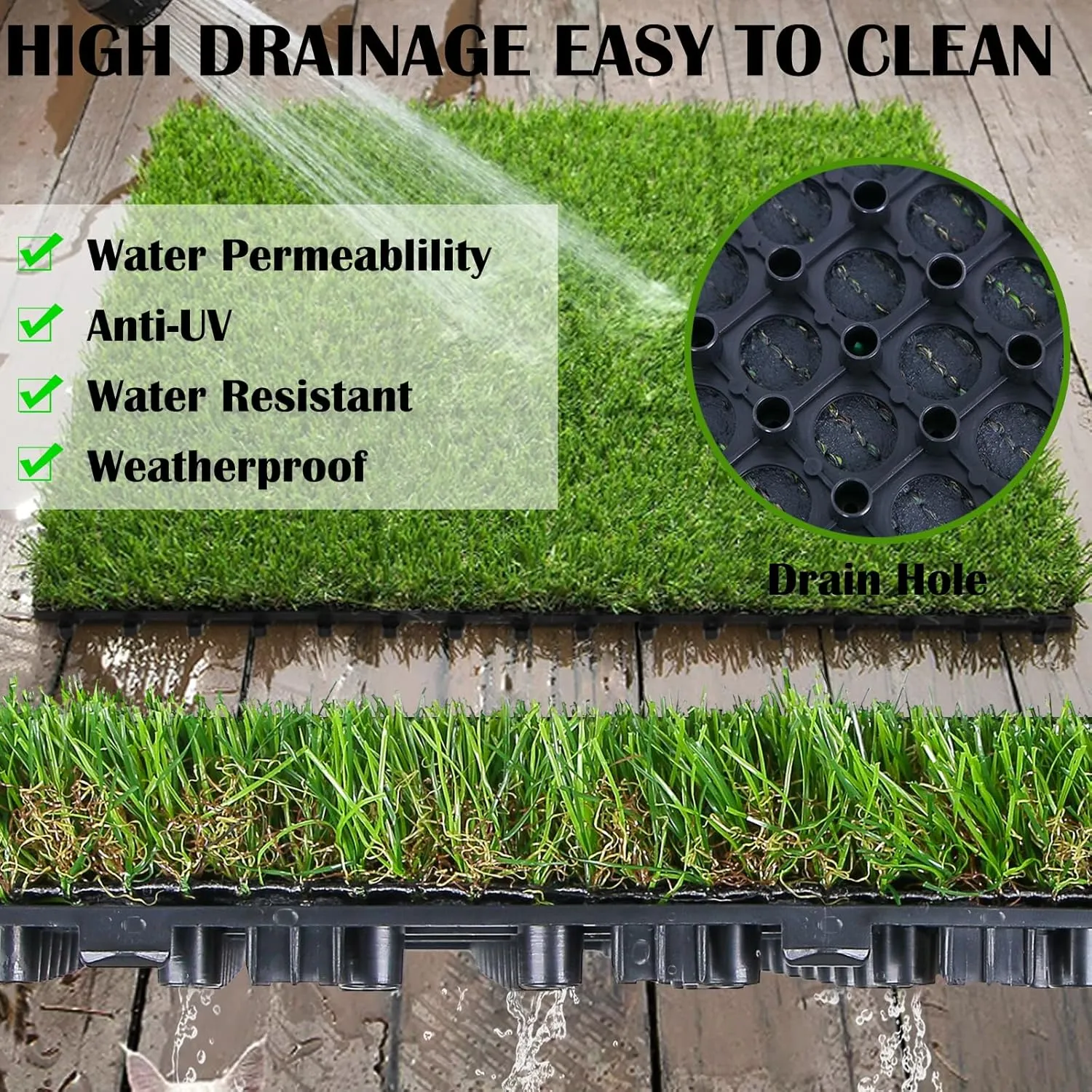 XLX TURF Interlocking Fake Grass Tiles for Dogs Potty Training- 12" x 12" Pet Artificial Grass Squares with Drainage, 6 Pack