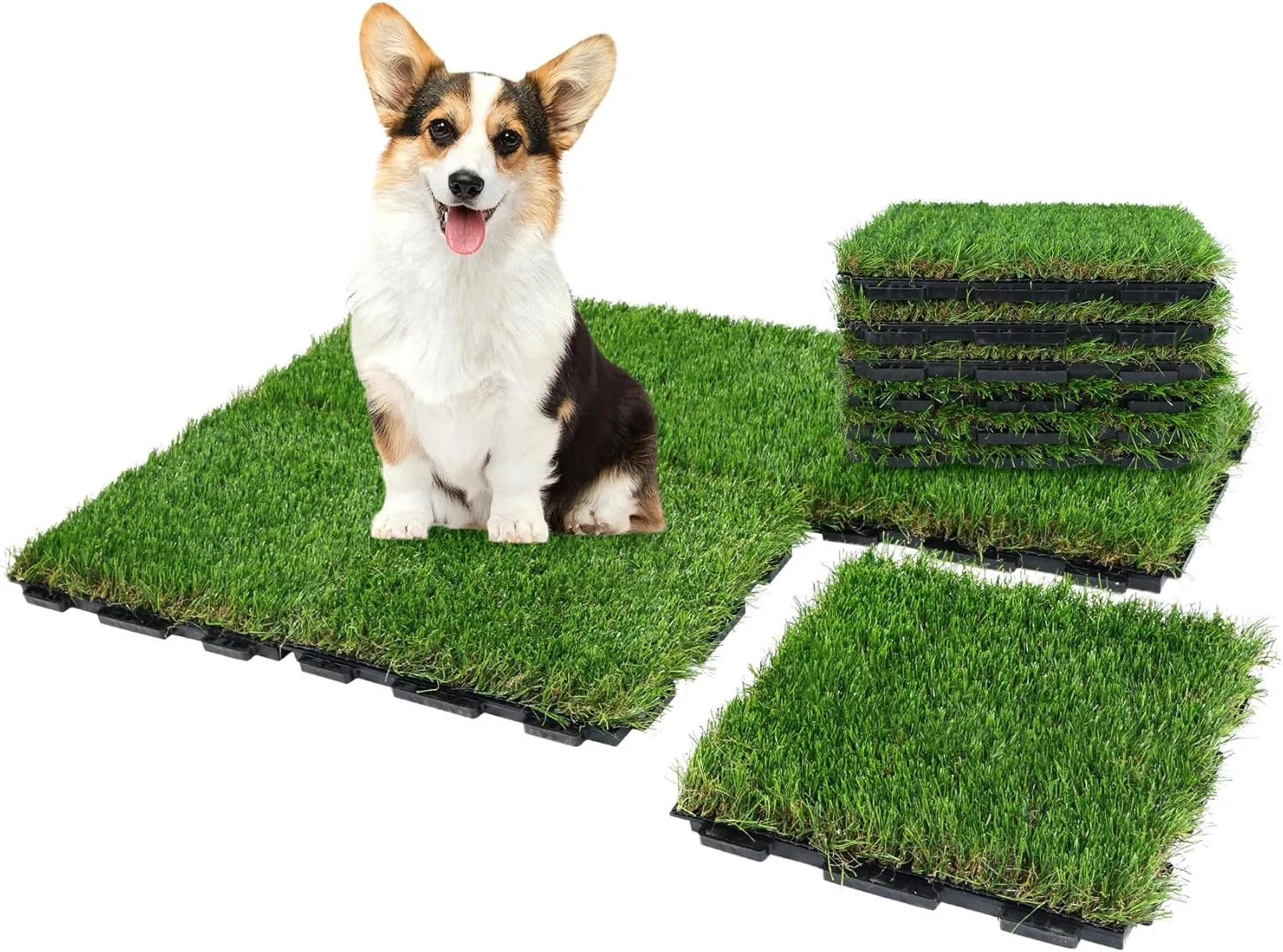 XLX TURF Interlocking Fake Grass Tiles for Dogs Potty Training- 12" x 12" Pet Artificial Grass Squares with Drainage, 6 Pack
