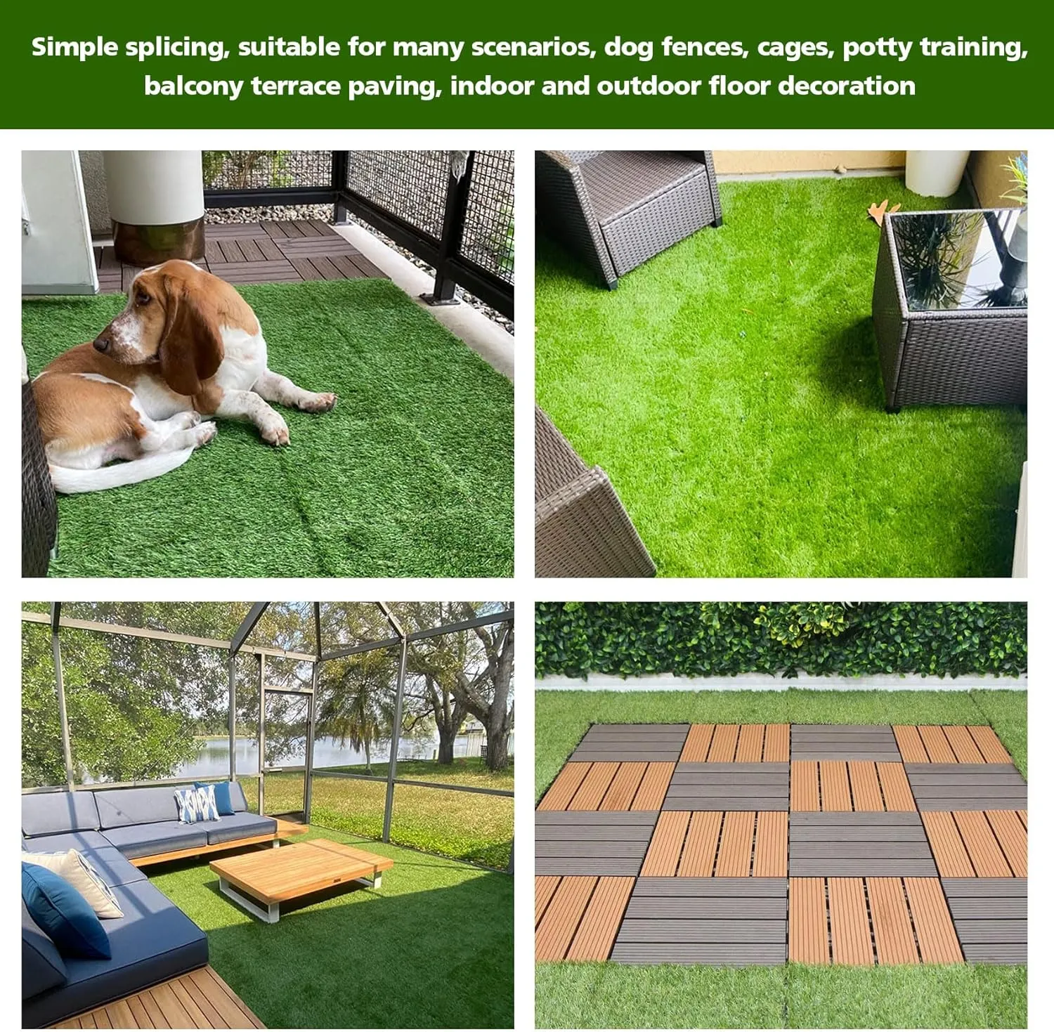 XLX TURF Interlocking Fake Grass Tiles for Dogs Potty Training- 12" x 12" Pet Artificial Grass Squares with Drainage, 6 Pack
